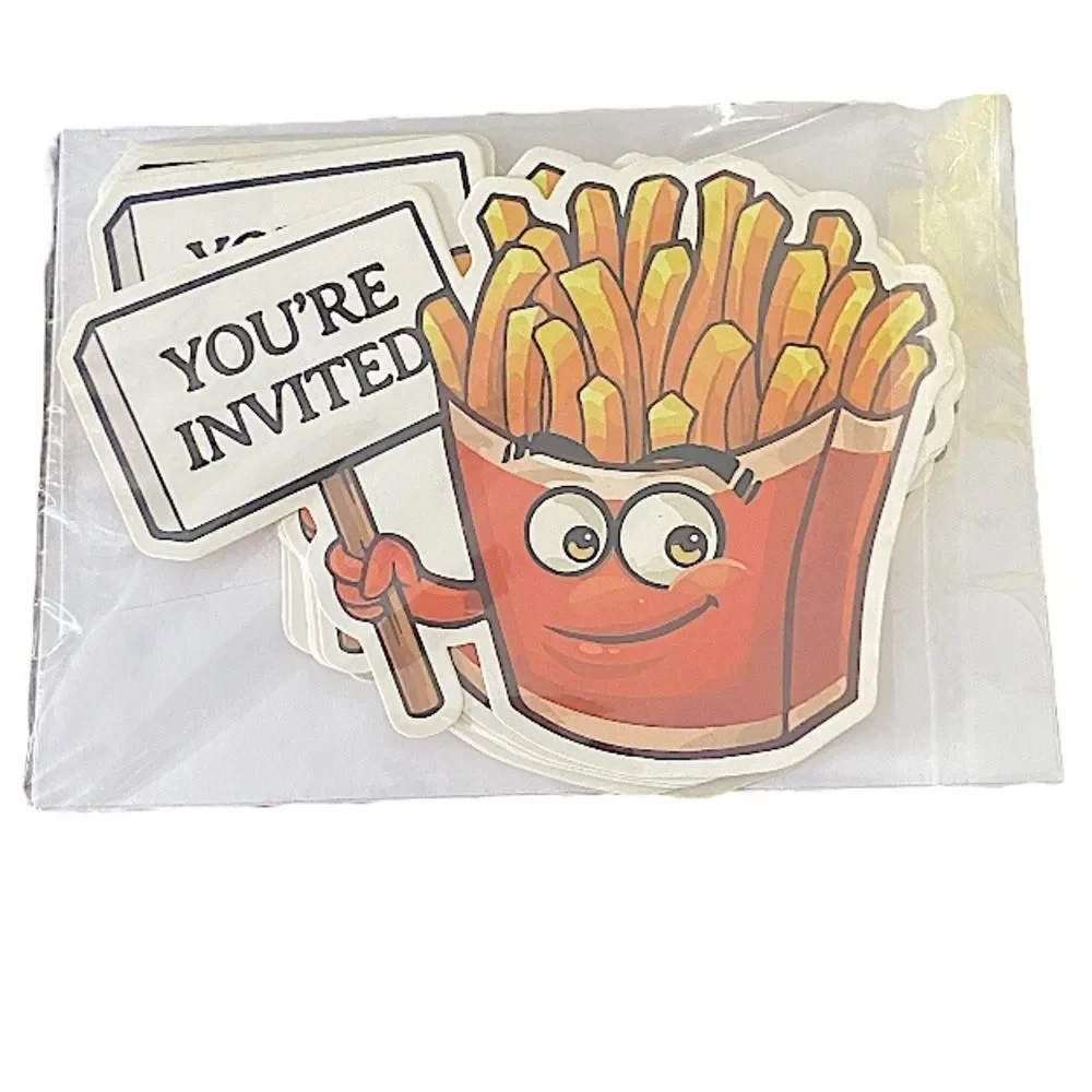 Birthday Party Invitation Cards with Envelopes Fries Shaped Junk Food Set of 15